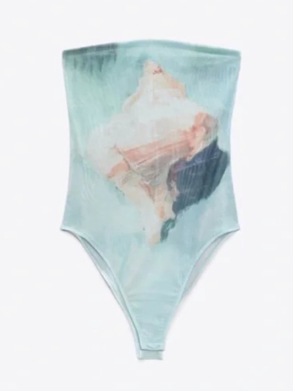 Zara Strapless Printed Tulle Bodysuit Sky Blue NEW